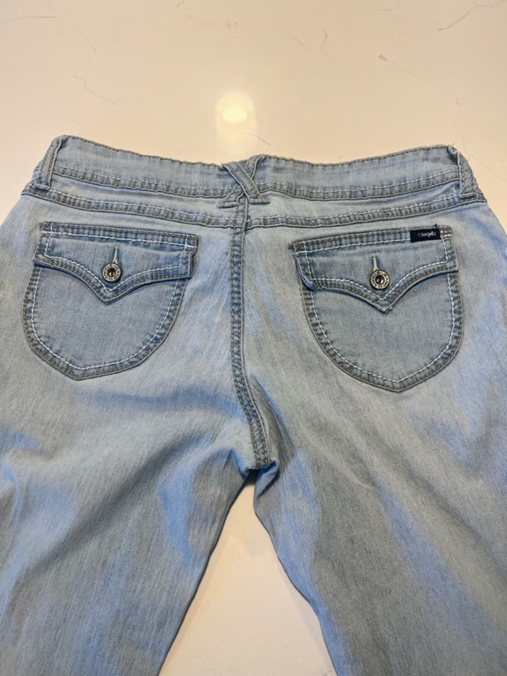 Vintage Y2K Angels Light Wash Button Fly Distressed Flared Jeans - Size 11 - Picture 12 of 12